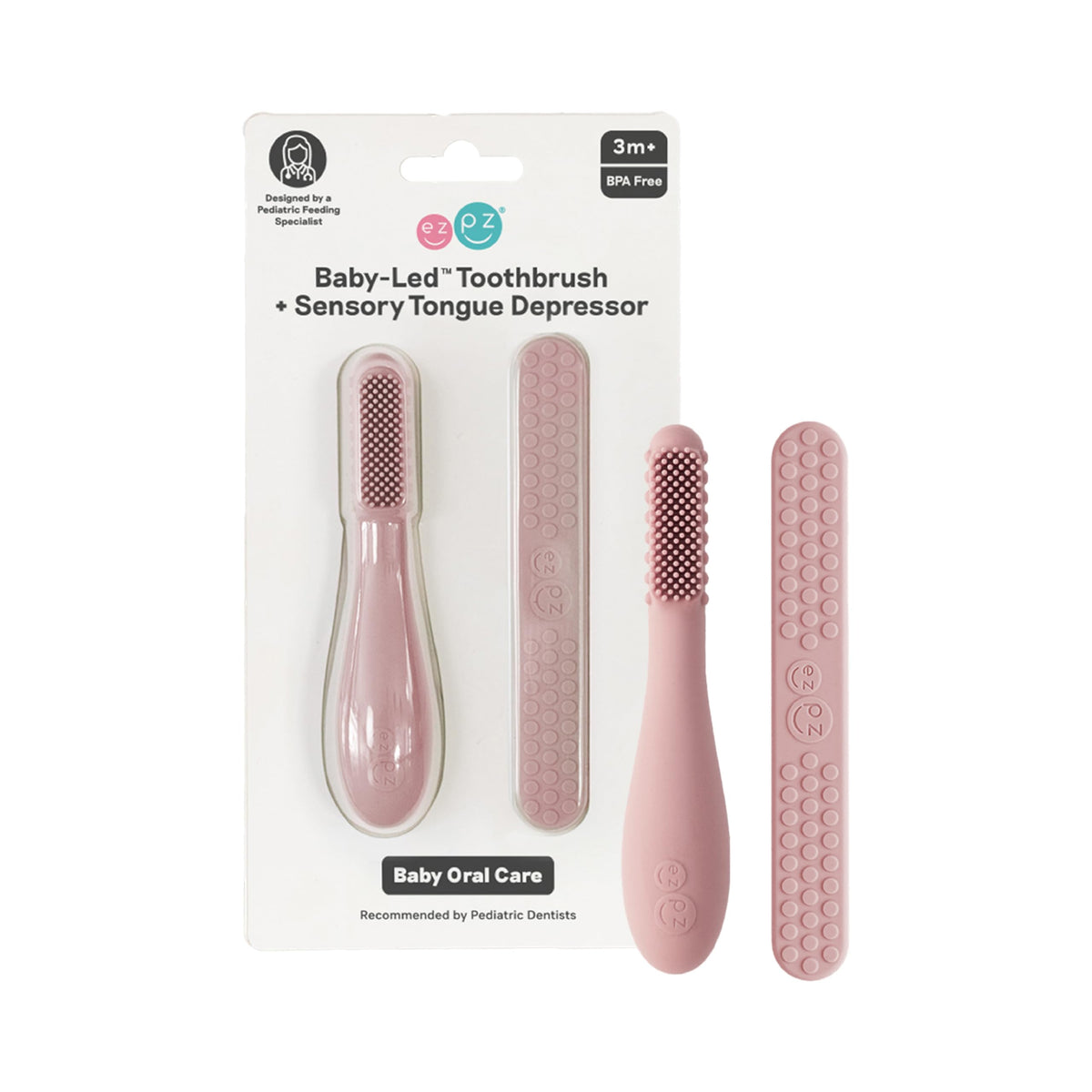 ezpz Baby-Led Toothbrush in blush color for infants