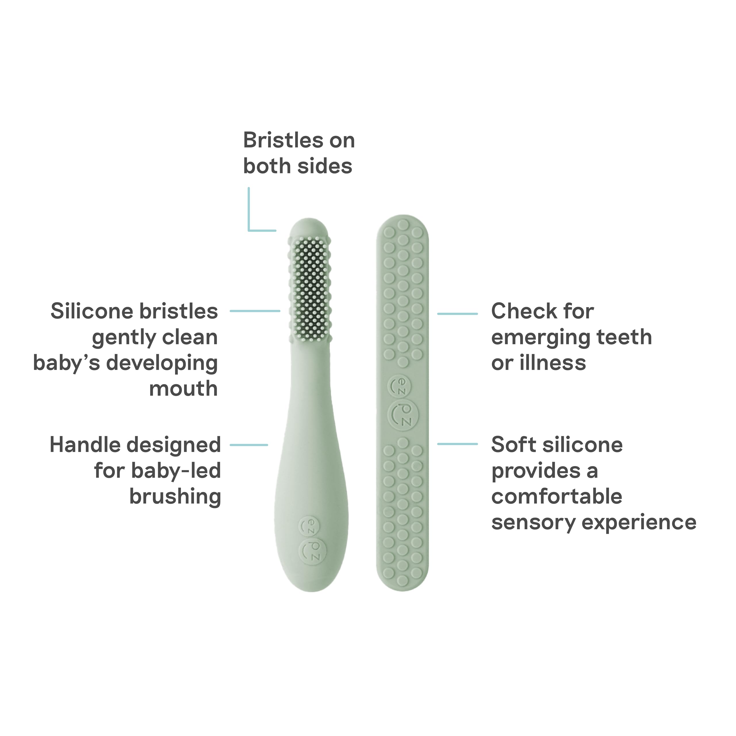 ezpz Baby-Led Toothbrush and Tongue Depressor Dual Pack Sage - angled view