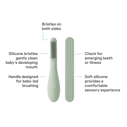 ezpz Baby-Led Toothbrush and Tongue Depressor Dual Pack Sage - angled view