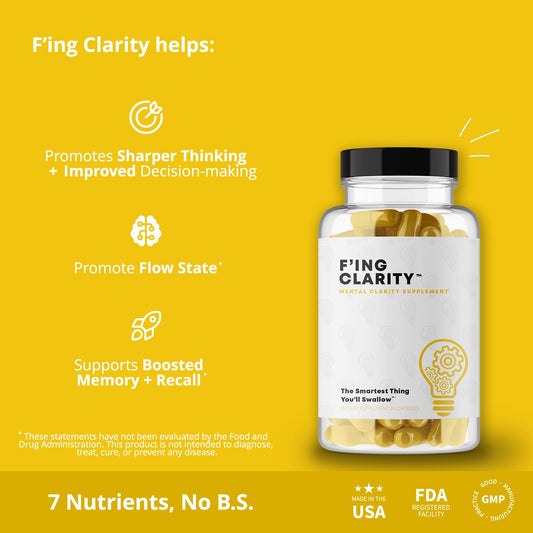 Close-up of F'ing Clarity ingredients and capsules