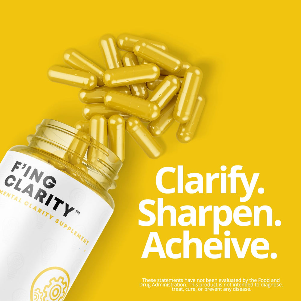 Ingredient highlights of F'ing Clarity: Bacopa, Phosphatidylserine, Gingko Biloba, Rhodiola Rosea, DMAE, B-12, Huperzine A
