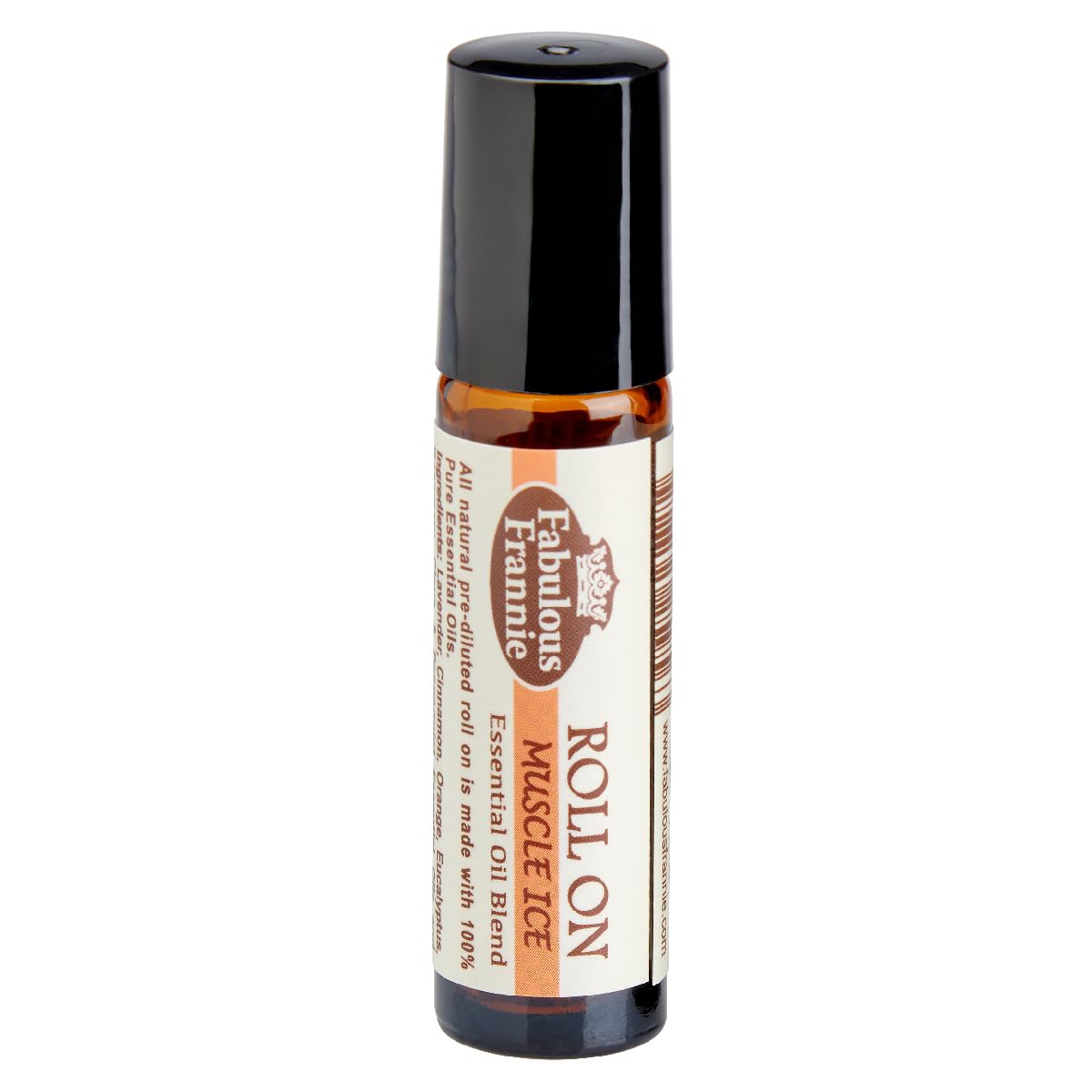 Amber glass bottle of Fabulous Frannie Muscle Ice 10ml pre-diluted essential oil roll-on