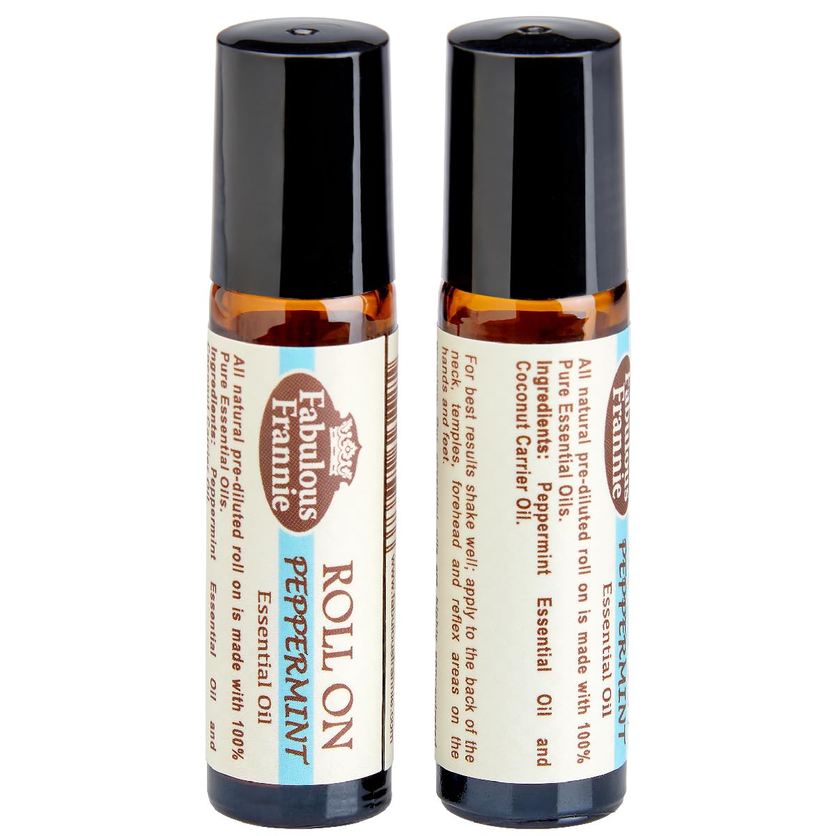 Amber glass bottle with convenient roll-on applicator for peppermint essential oil