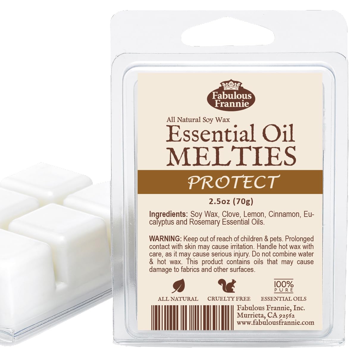 Fabulous Frannie Protect Meltie Tart 2.5 oz with Cinnamon, Clove, Eucalyptus, Rosemary and Lemon