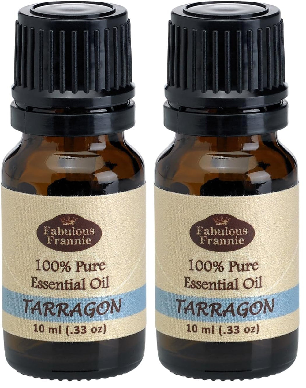 Fabulous Frannie Tarragon essential oil in amber bottle with dropper cap for diffusing.