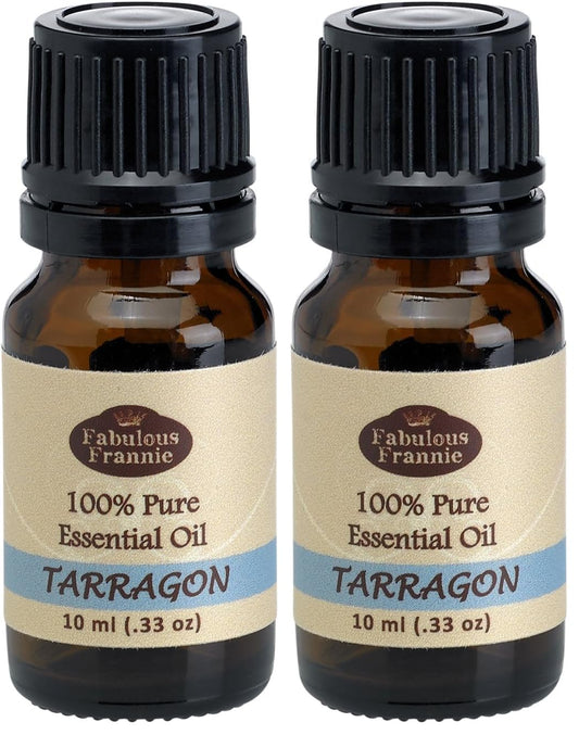Fabulous Frannie Tarragon essential oil in amber bottle with dropper cap for diffusing.