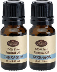 Fabulous Frannie Tarragon essential oil in amber bottle with dropper cap for diffusing.