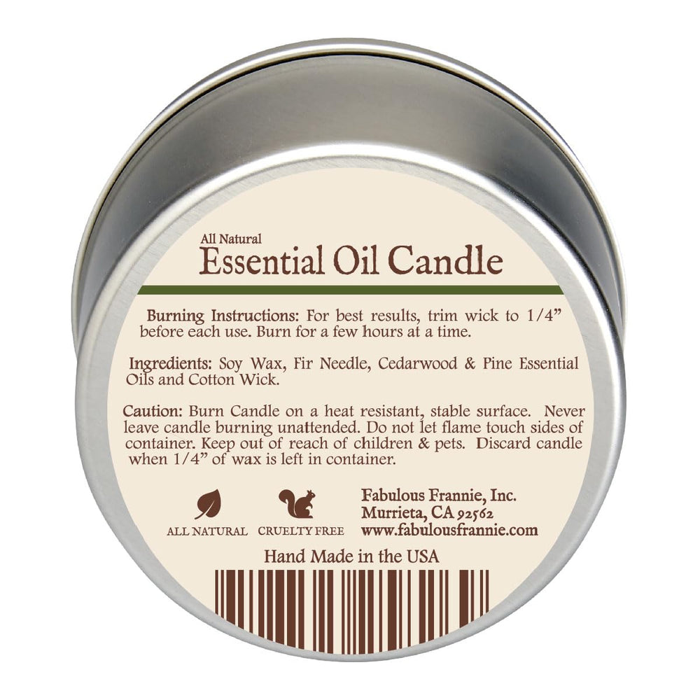 Close-up of Fabulous Frannie Woods 6 oz all-natural soy candle label