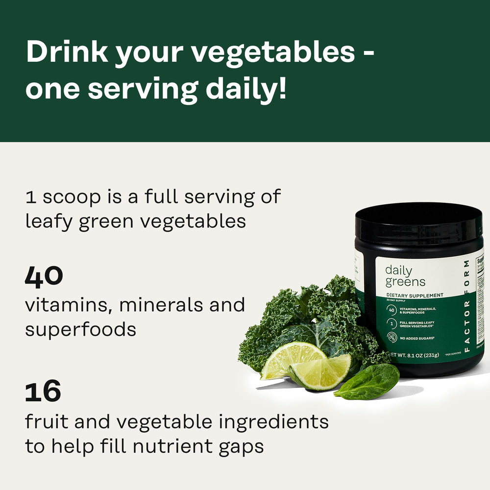 Factor Form Daily Greens bottle label close-up