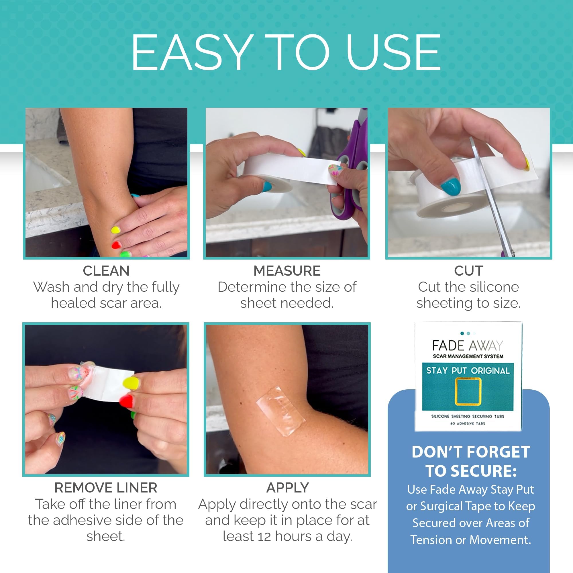 Fade Away silicone scar sheets reusable-pack close-up demonstrates durable, washable design