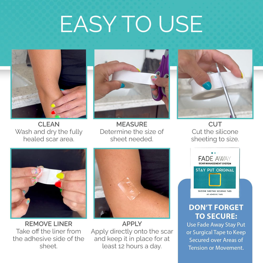 Fade Away silicone scar sheets reusable-pack close-up demonstrates durable, washable design