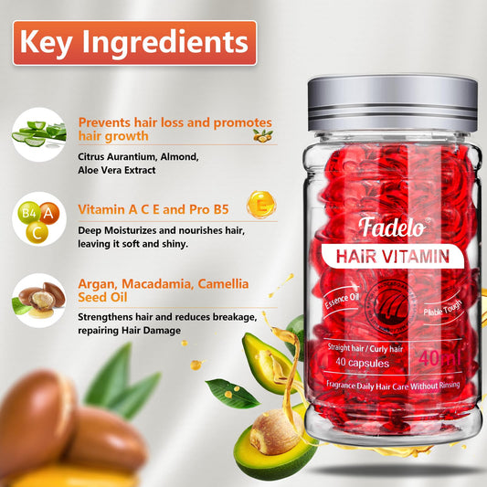Fadelo Hair Treatment capsules closeup showing nutrient-rich formula for hair repair