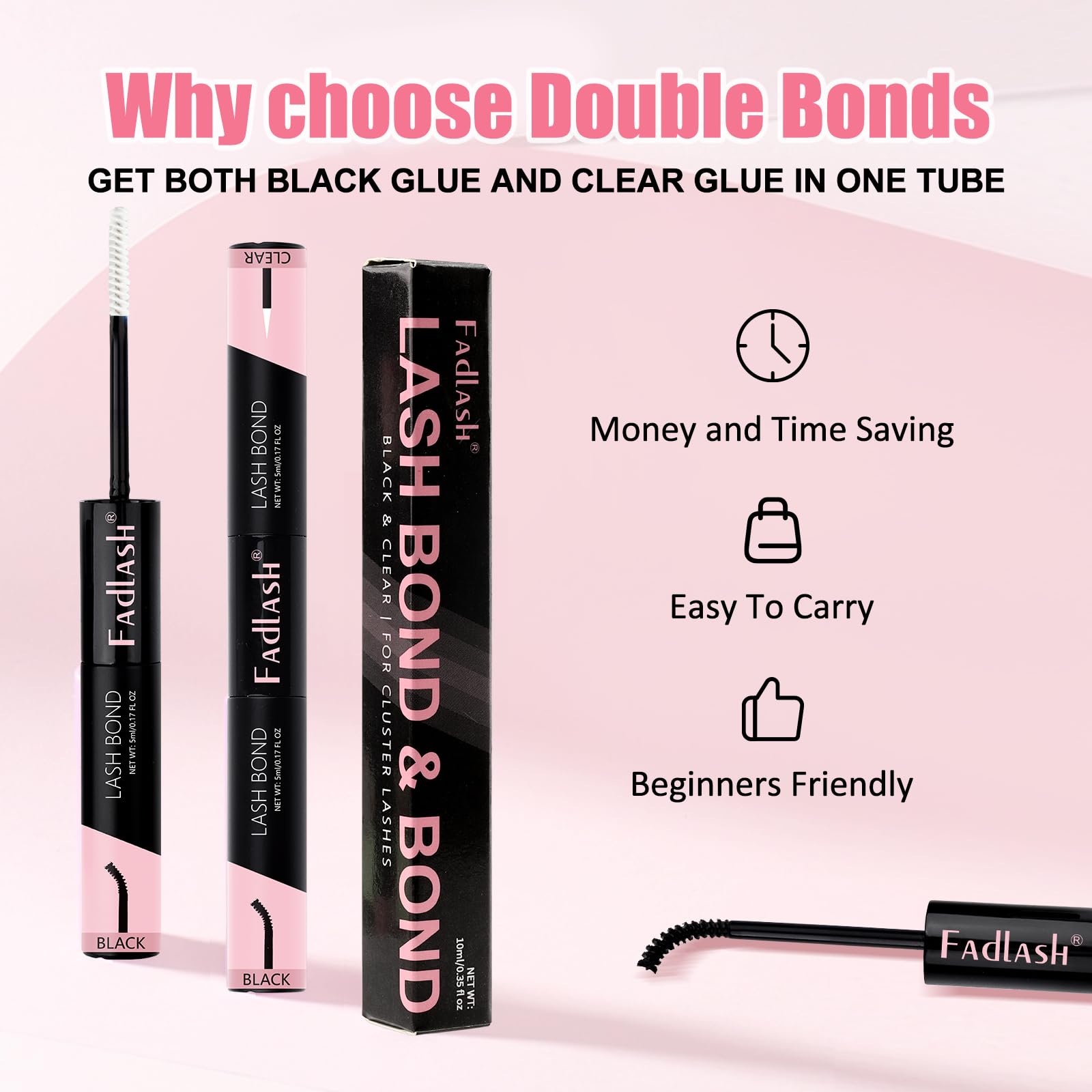 FADLASH cluster lash glue clear 10ml bottle with soft brush for comfort