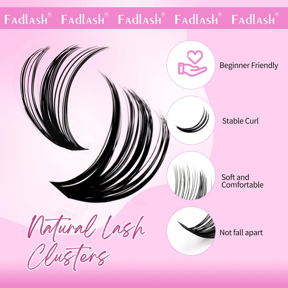 FADLASH eyelash clusters use lightweight fibers for all-day comfort.