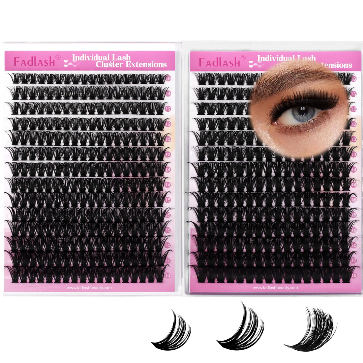 FADLASH fluffy lash clusters 60D+80D in 10 mm for natural-to-light volume at home.