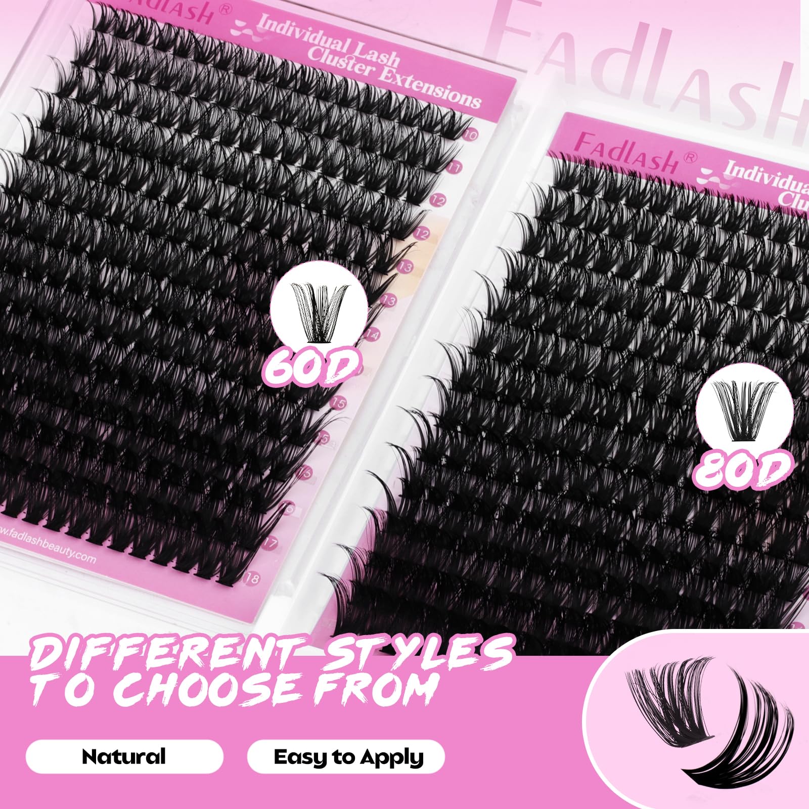 FADLASH fluffy lash clusters 60D+80D 12 mm for soft curl and subtle fullness.
