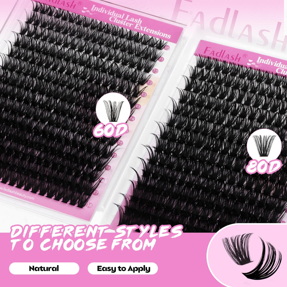 FADLASH fluffy lash clusters 60D+80D 12 mm for soft curl and subtle fullness.