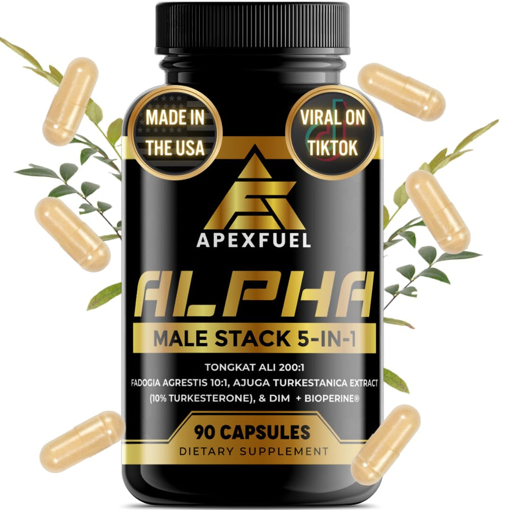 Bottle of fadogia agrestis-based men's supplement with visible capsules