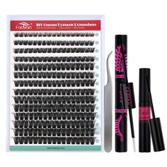 FADVAN Lash Clusters Kit 80D packaging and tools for easy DIY lash extensions.