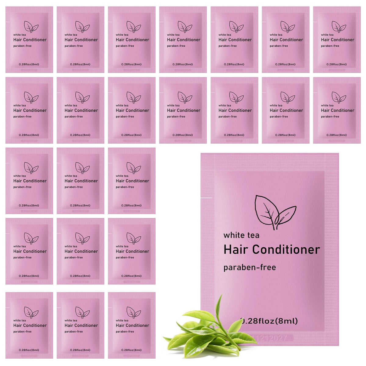 fafortune travel size conditioner white tea bottle pour showing silky hair feel