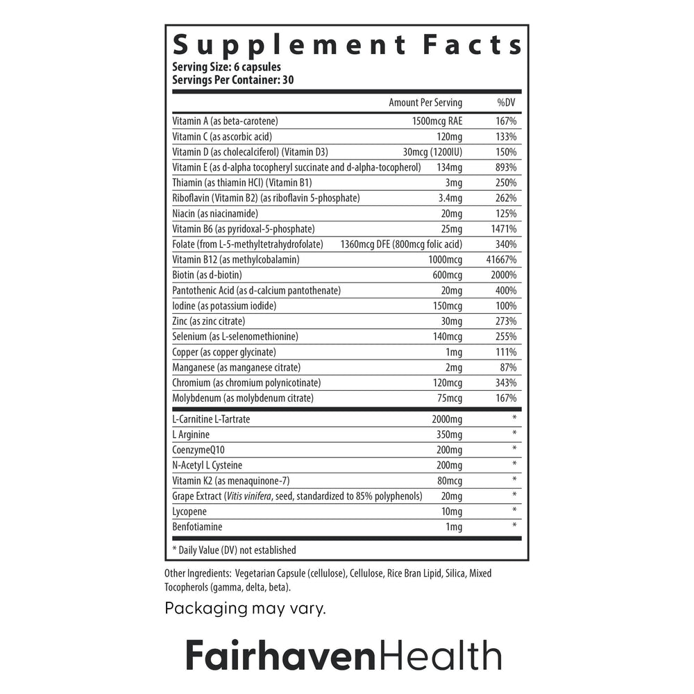 FH Pro bottle label with CoQ10 icon—emphasizing essential nutrients for vitality.