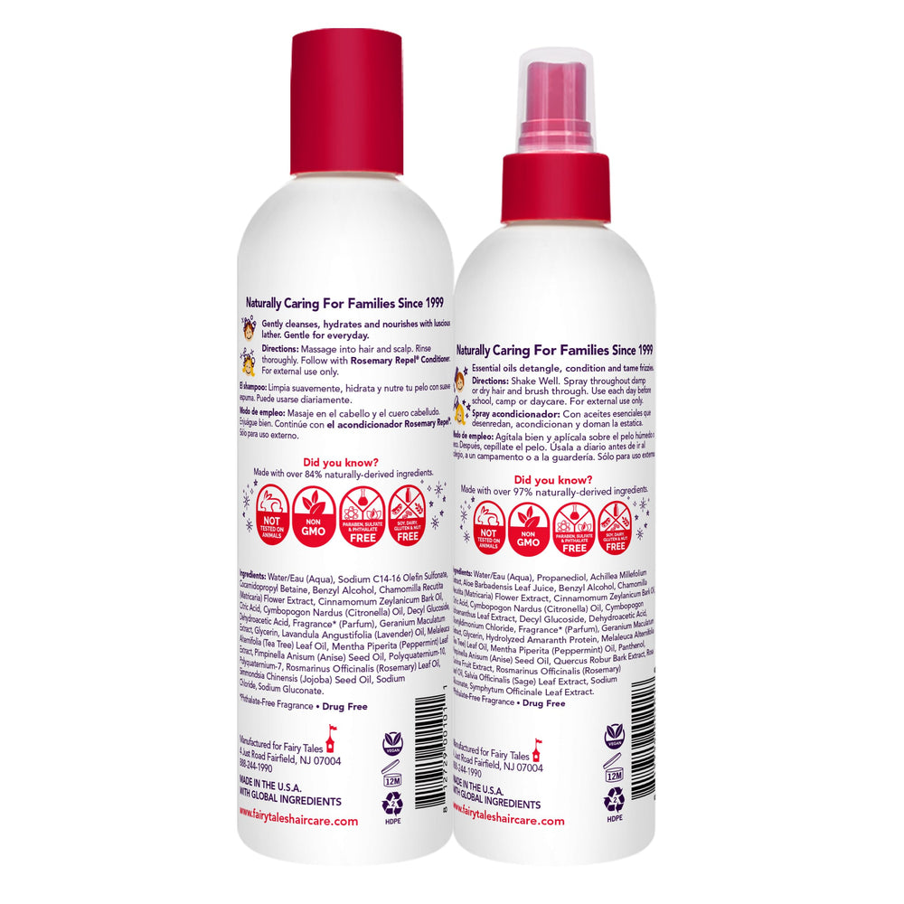 Fairy Tales Rosemary Repel conditioning spray bottle—detangles hair while leaving a refreshing scent