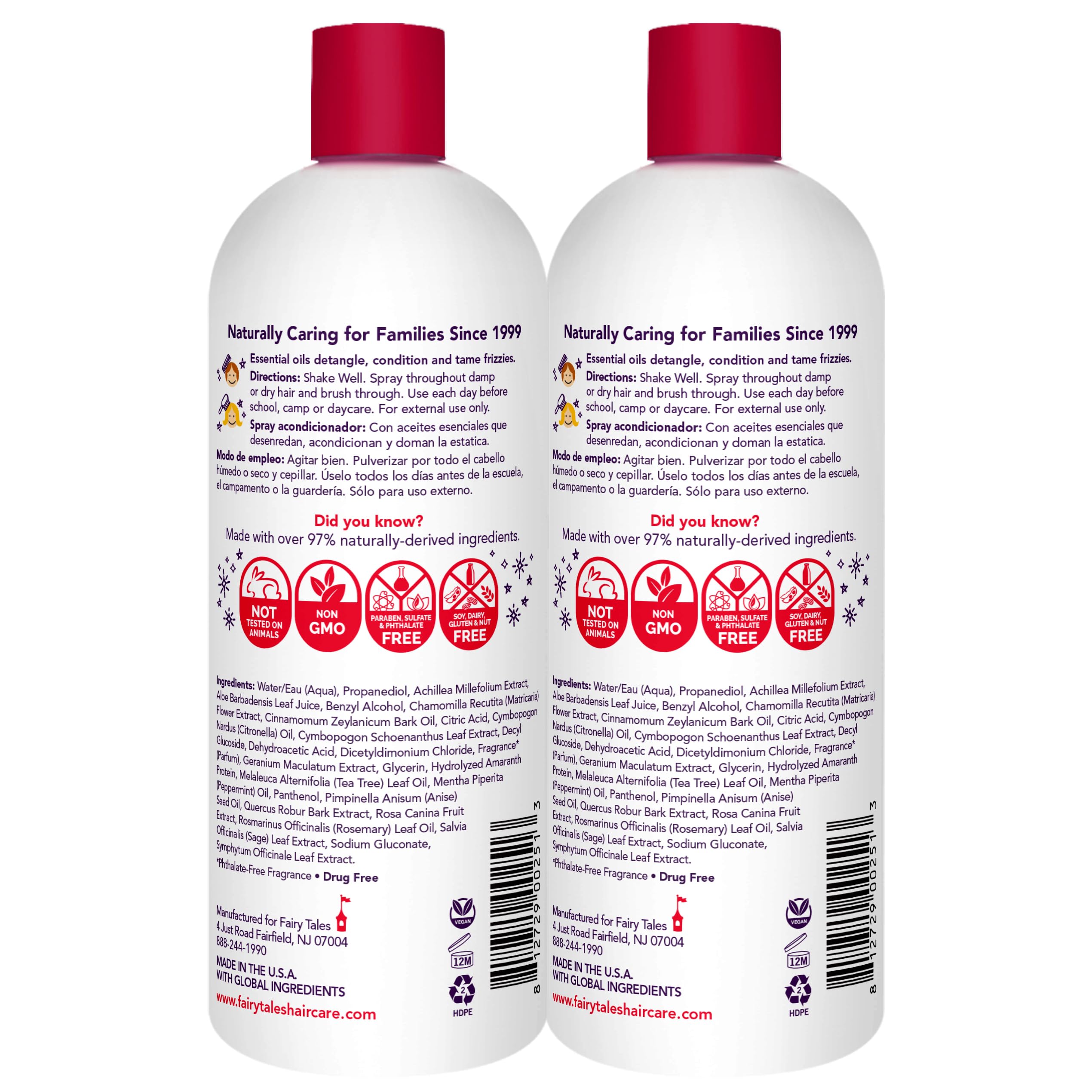 Fairy Tales Rosemary Repel bottle back shows gentle formula and details.