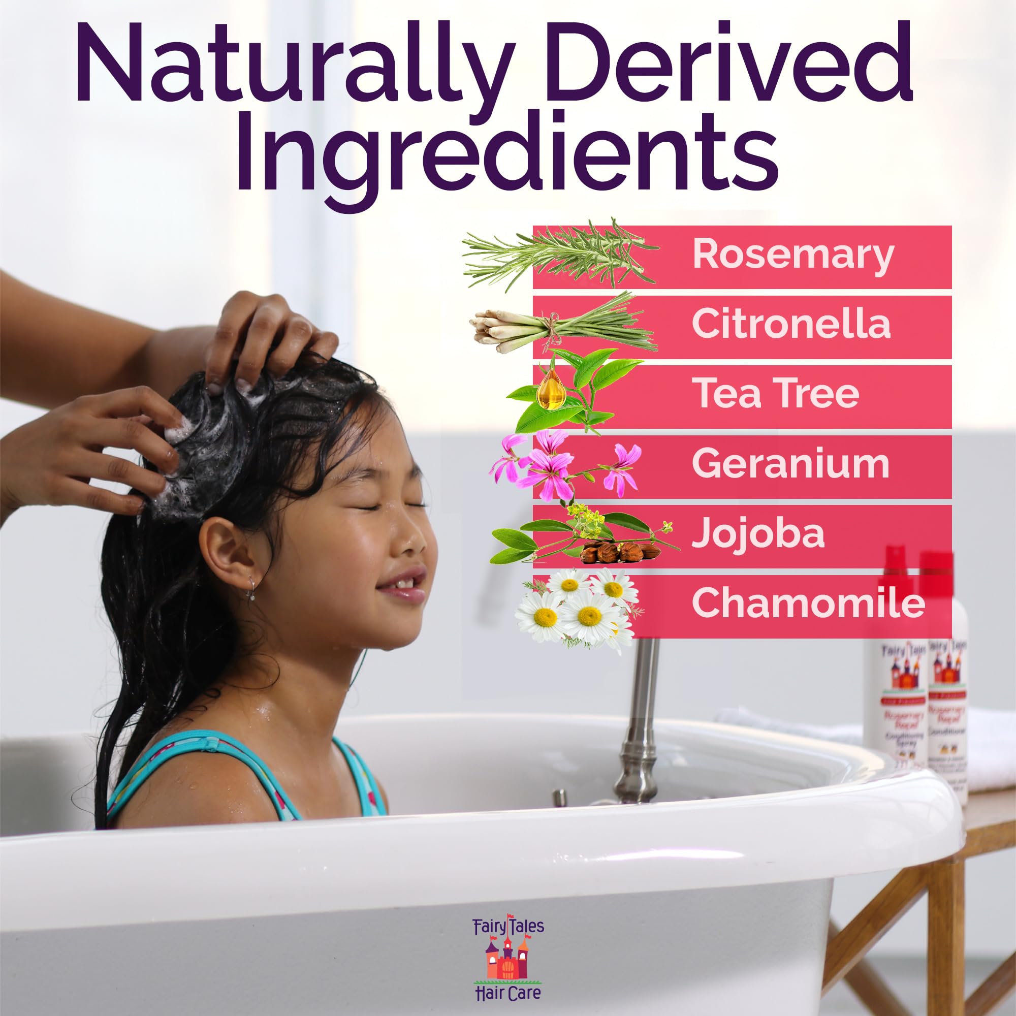 Fairy Tales Rosemary Repel ingredients oil blend closeup emphasizes soothing scalp care for kids.