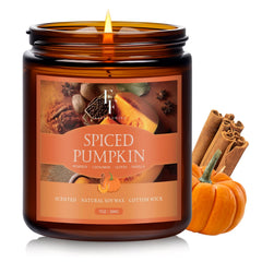 Fall candle in a 7 oz jar with spiced pumpkin scent