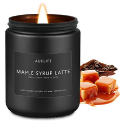 7 oz Maple Syrup Latte candle in a clear glass jar with natural soy wax