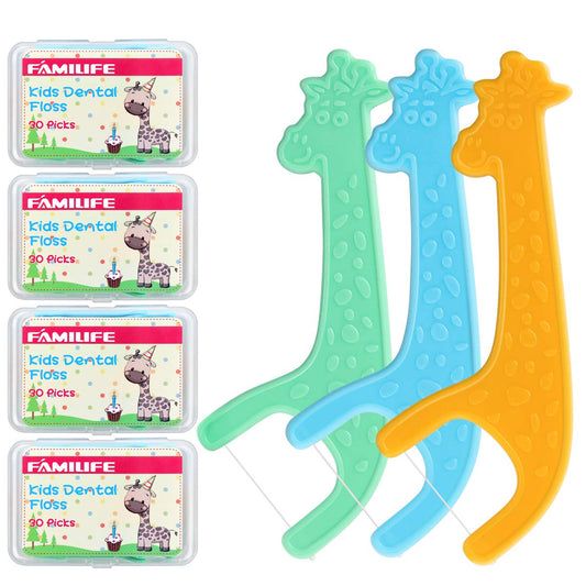 FAMILIFE 120-piece kids floss picks set with colorful handles