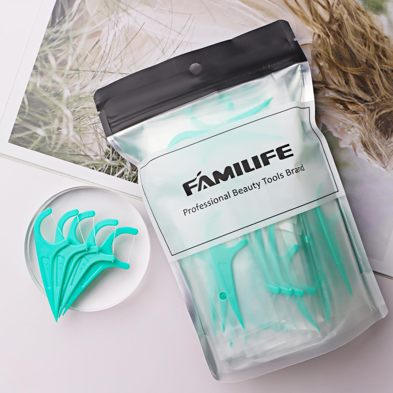Floss picks cleaning between teeth and removing debris