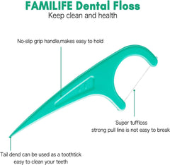 FAMILIFE floss picks removing food debris between teeth