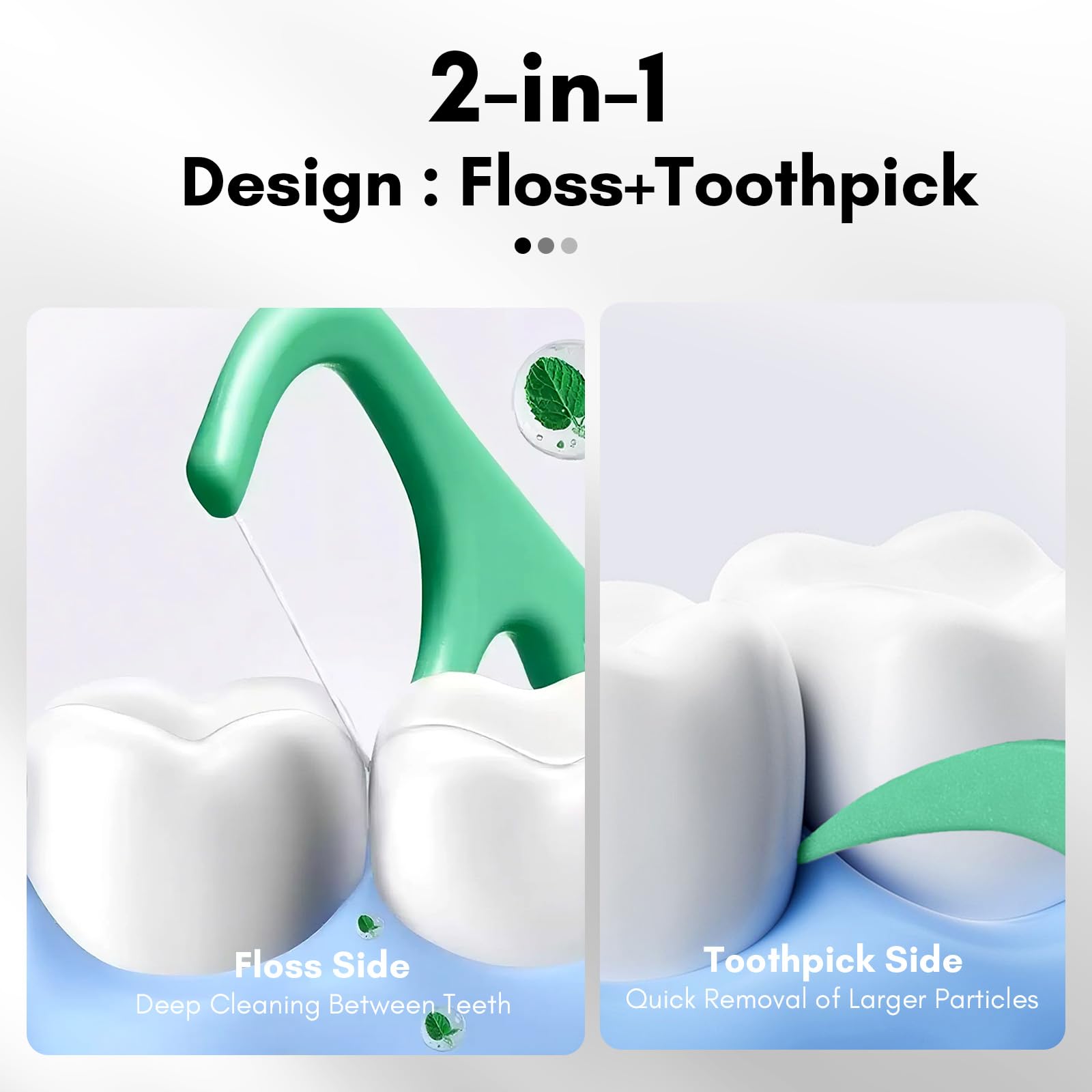 Close-up of floss picks being used for dental cleaning