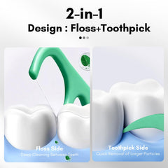 Close-up of floss picks being used for dental cleaning