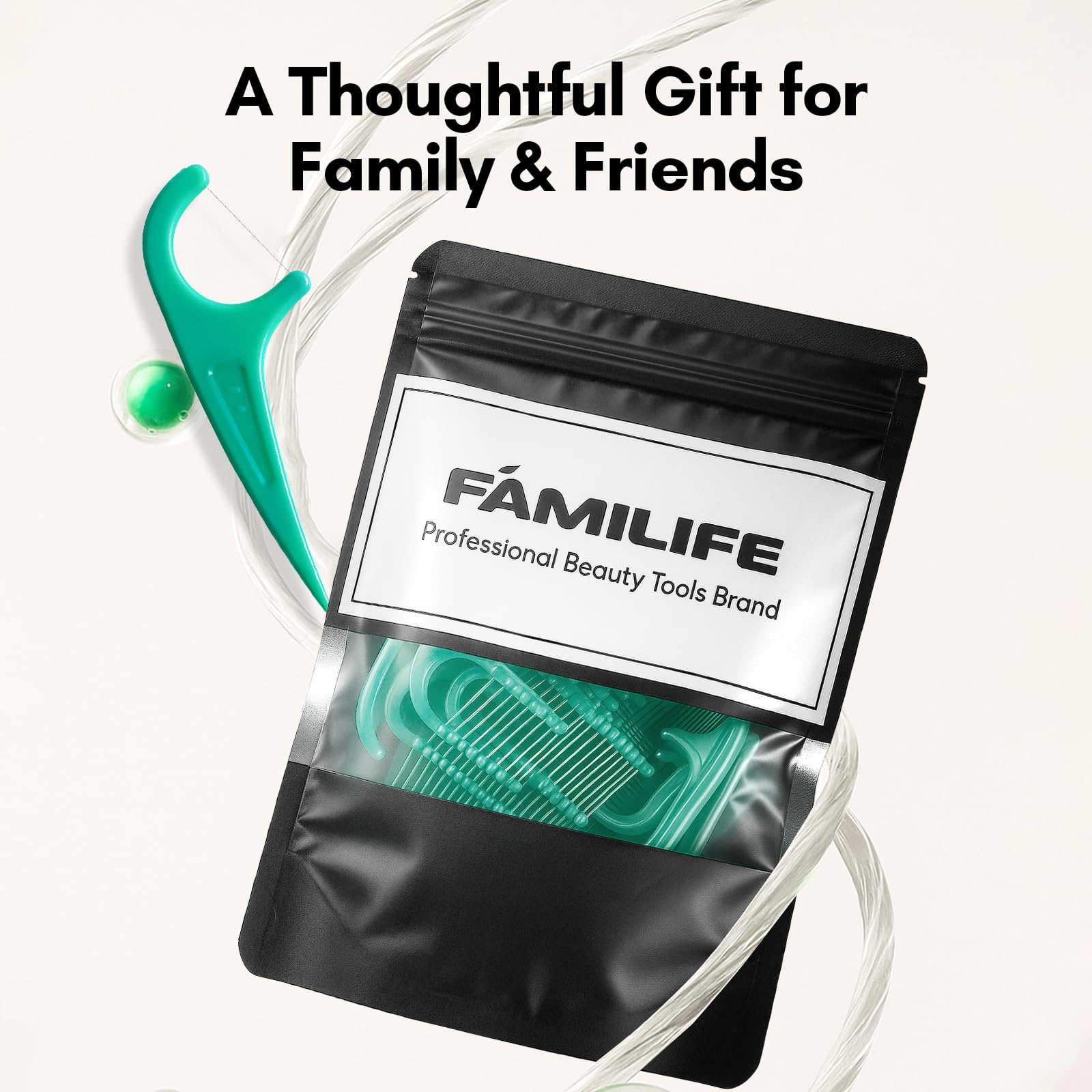 Floss picks in a purse for portable oral care