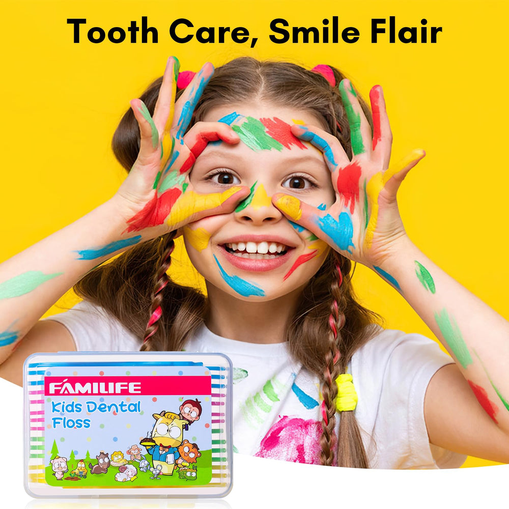 Close-up of kid-friendly floss pick handle design