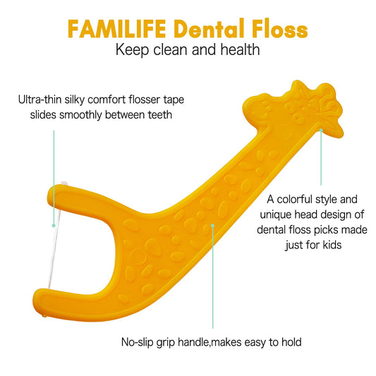Unflavored kid dental floss picks with travel case