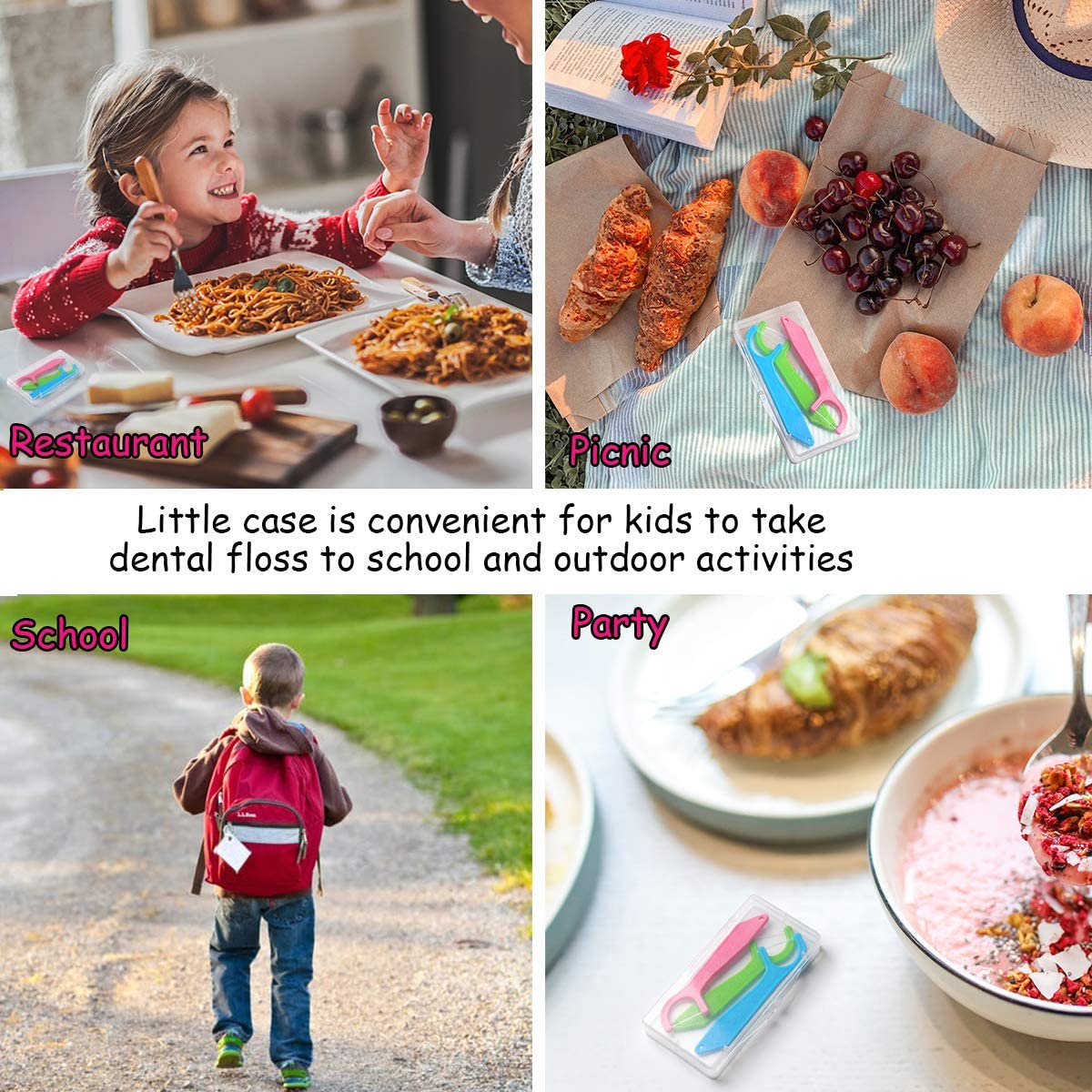 Three designs and three colors of kid flossers