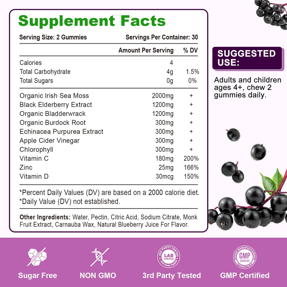 Family-friendly elderberry gummies suitable for adults and kids