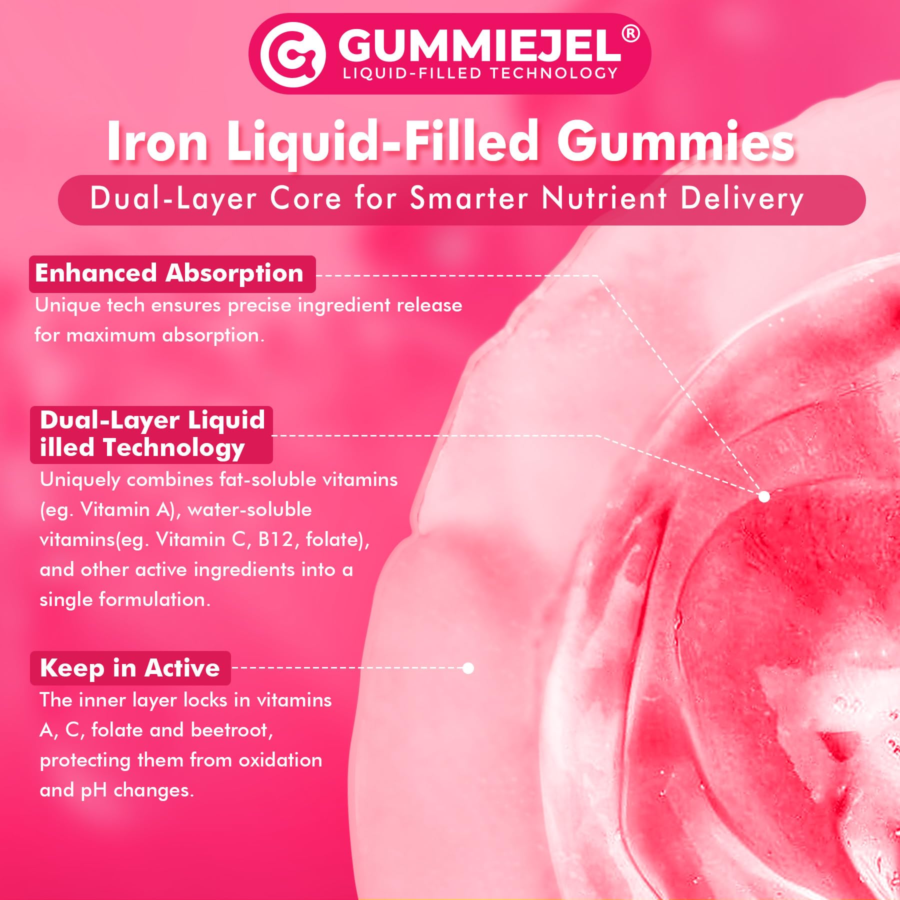 Family-friendly strawberry-flavored iron gummies