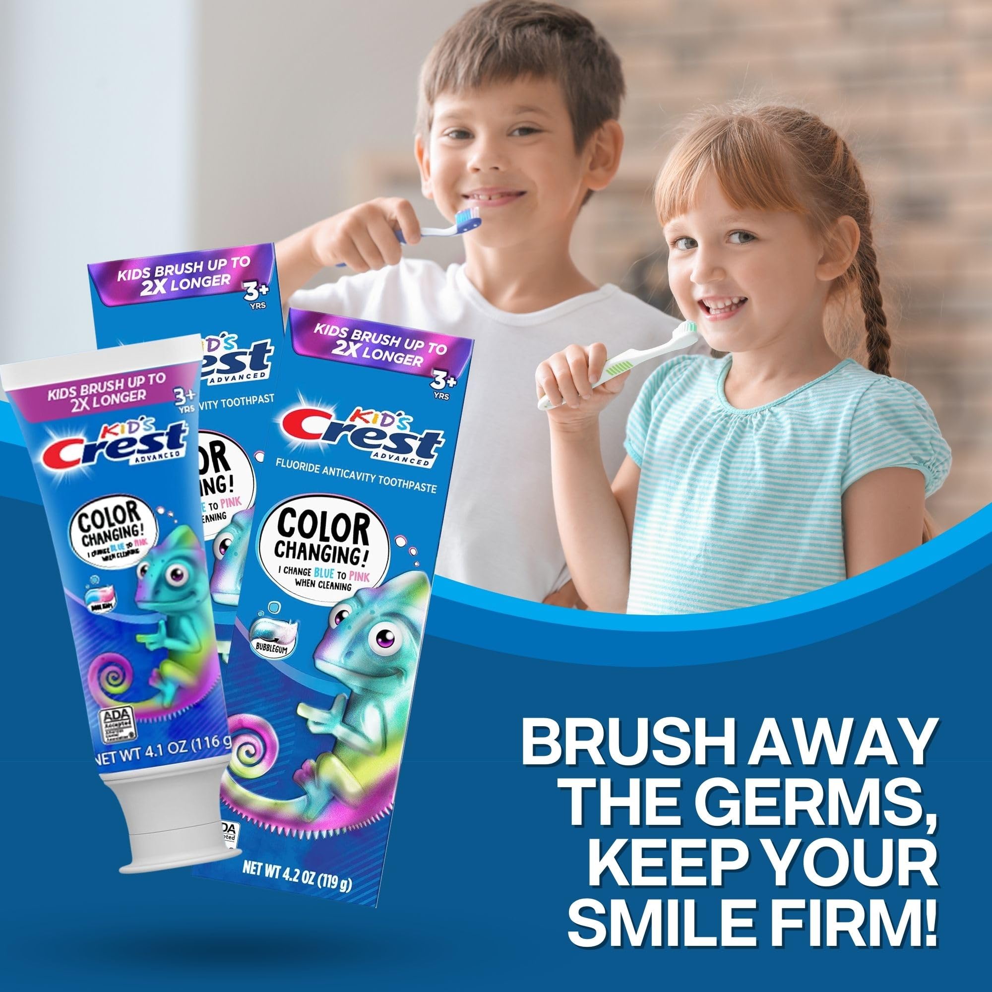Family brushing together with Crest Kids Color Changing toothpaste bundle