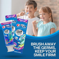 Family brushing together with Crest Kids Color Changing toothpaste bundle