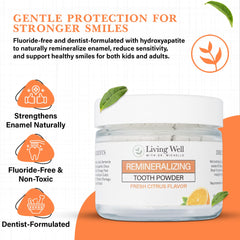 Family brushing routine using the tooth powder