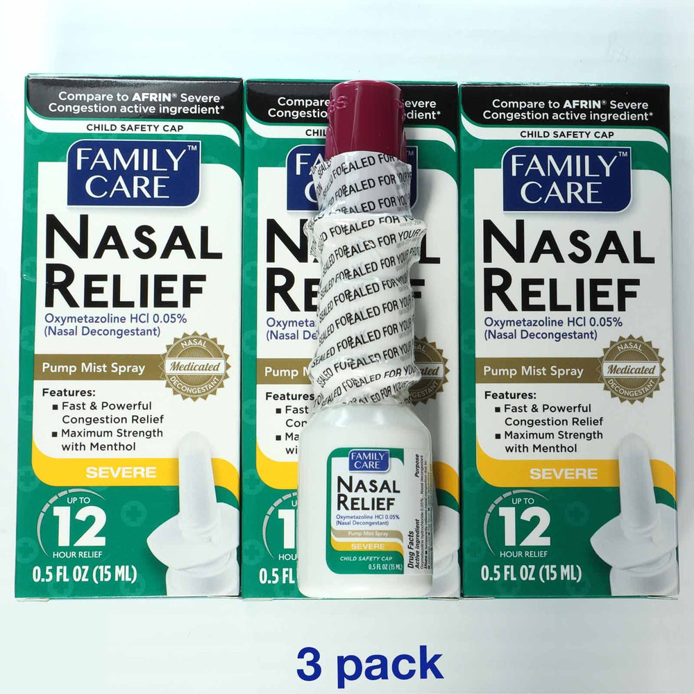 Family Care nasal relief travel-pack ready design fits bags.