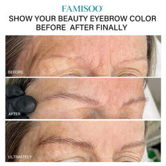 Close-up of smooth FAMISOO PMU eyebrow pigment during brow shading.
