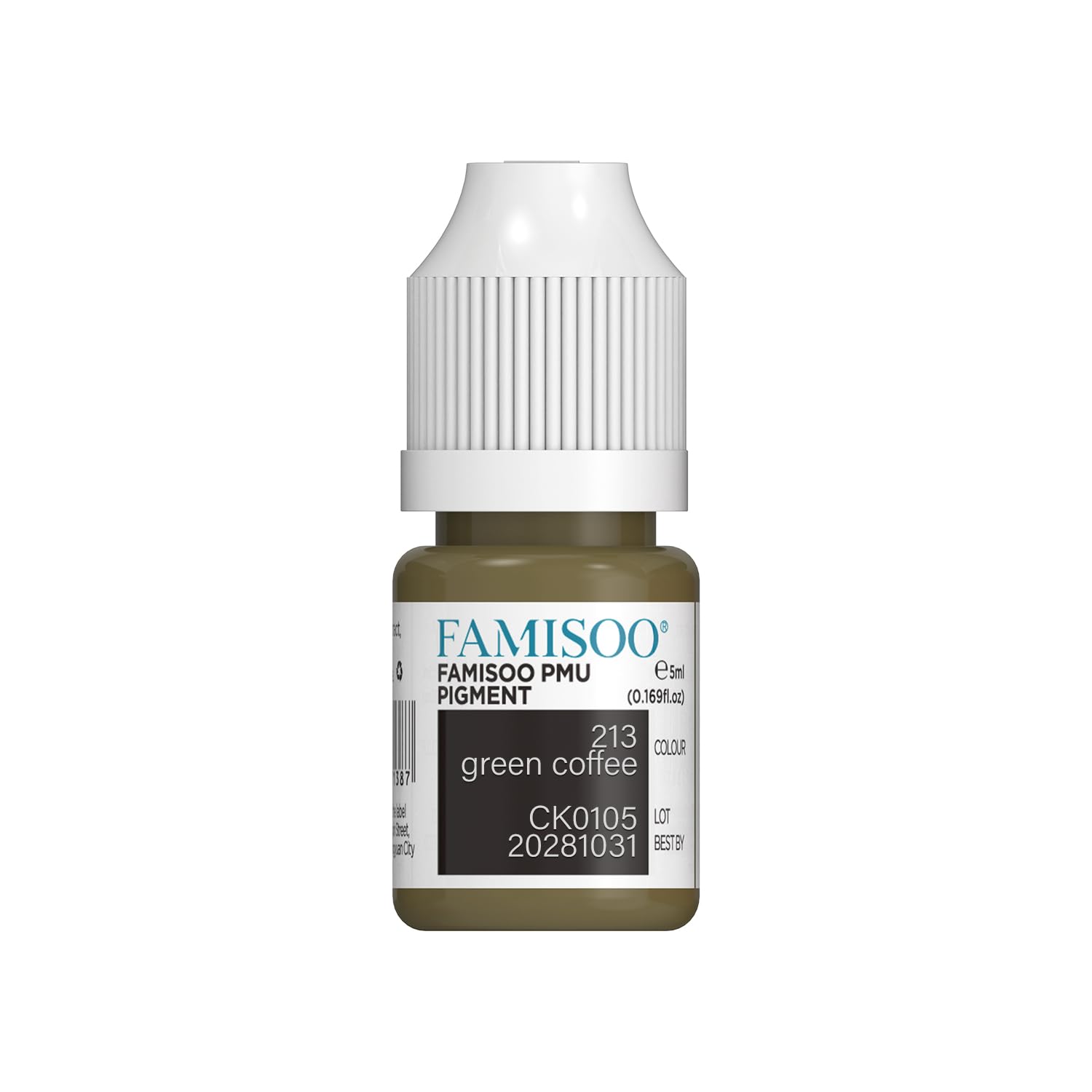 FAMISOO PMU eyebrow pigment bottle front with compact 5ml size for easy handling.