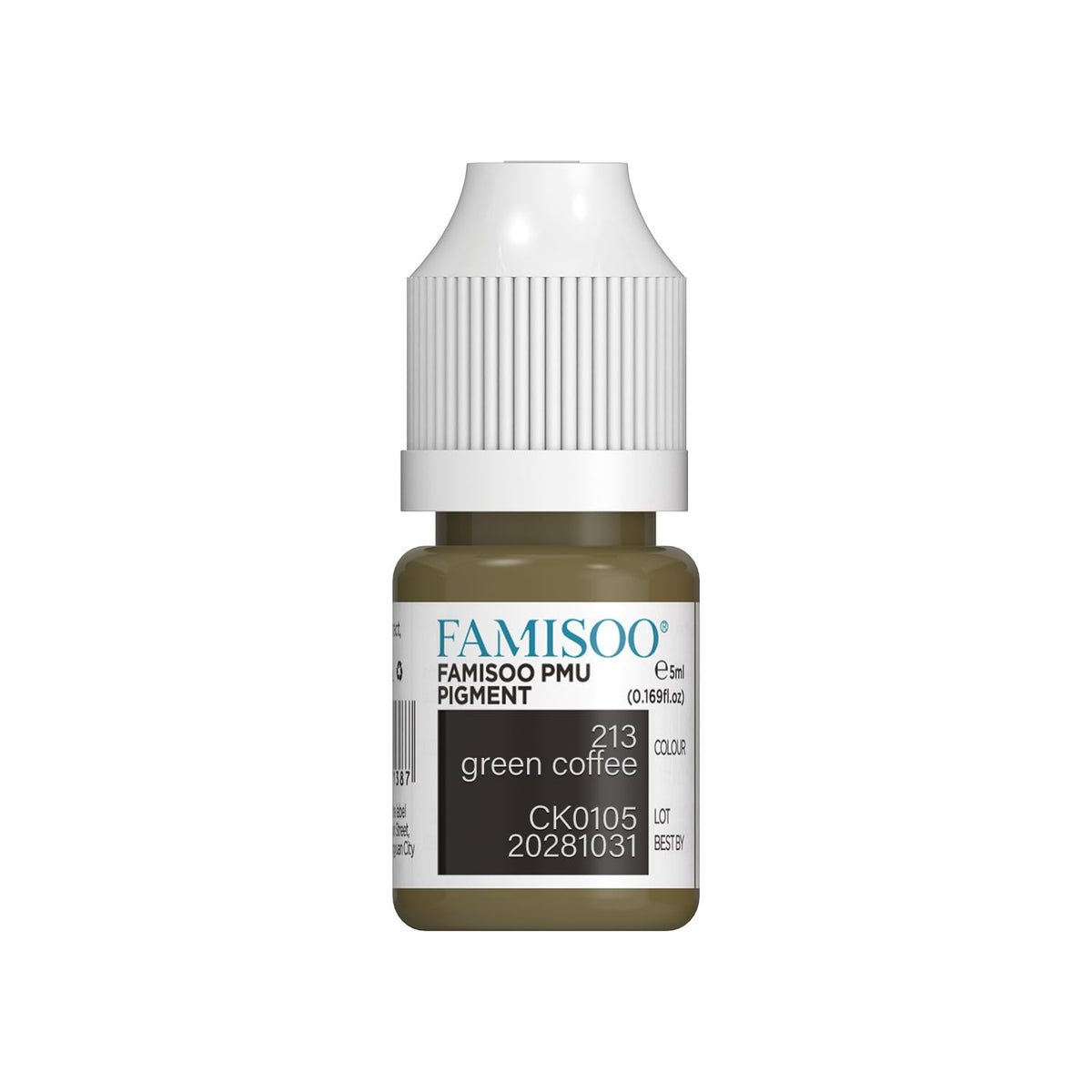 FAMISOO PMU eyebrow pigment bottle front with compact 5ml size for easy handling.