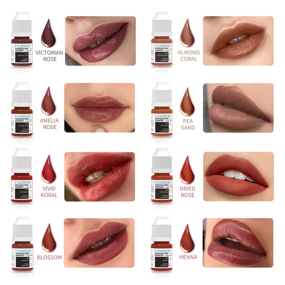 Close-up of application tool and pigment for smooth lip shading