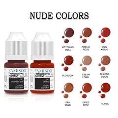Professional PMU setup featuring FAMISOO lip pigment for estheticians.